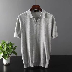 T-shirt da uomo a maniche corte Casual con scollo a V lavorato a <span class=keywords><strong>maglia</strong></span> con risvolto estivo nuovo Spot Casual - Product Image 2