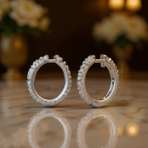 Boucles d'oreilles en or rose et diamants pour femmes, style minimaliste, pour un usage quotidien, bijoux en argent naturel, coupe ronde brillante, couleur G - Product Image 2