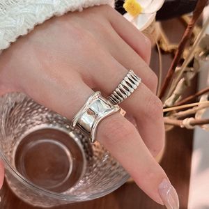 Silver Ruitai S925 Sterling Silver Irregular <b>Open</b> <b>Ring</b> For Women Korean Style Geometric Asymmetry Everyday Wear Jewelry - Product Image 1