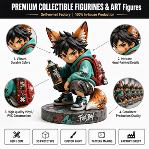 Figurine personnalisée Street Graffiti Fox Boy, jouet d'art en vinyle, figurine d'action de collection OEM ODM, personnage d'anime en PVC - Product Image 1