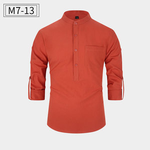 Camicie Henley da <span class=keywords><strong>uomo</strong></span> stile americano, pesanti, a maniche lunghe, con colletto alla coreana, tinta unita, eleganti - Product Image 6