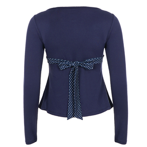 Polka Dot <b>Patchwork</b> Tie Waist Knit <b>Top</b>, A Line Long Sleeve Women's T Shirt, Printed Casual <b>Top</b>, Y2K Retro Fashion Style - Product Image 6
