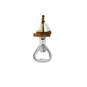 Small Wooden Boat Bottle Opener Silver Color Indoor Use Gift Item - Product Image 1