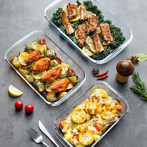 ชุดกระทะย่างแก้วบอโรซิลิเกตแบบวางซ้อนกันได้ถาดอบสี่เหลี่ยม1.0L 3.5L - Product Image 3