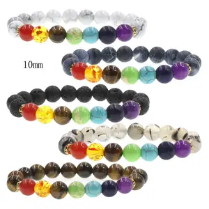 10mm Bohemian bilezik doğal taş Yoga şifa enerji Lava taş 7 çakra bilezik ST062