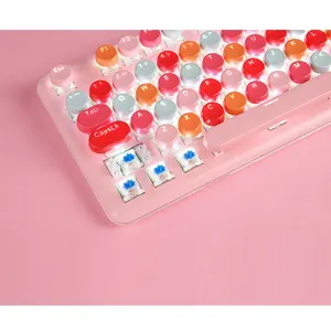 Gadis Merah Muda Lipstik Tata Letak Dual Kabel Nirkabel Rechargeable 104 Kunci Cyan Sumbu Nyata Mekanik Keyboard Mouse Combo