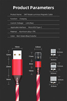 Kabel Pengisi Daya Magnetik Cepat 3 in 1 Berputar 540 Derajat Warna-warni LED Populer, Kabel Data Micro 3A USB Tipe C untuk iPhone Android