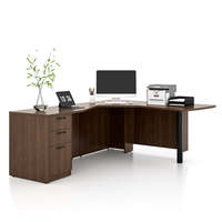 Bureau de direction en forme de L de luxe, bureau de patron en bois avec armoire de rangement, mobilier de bureau