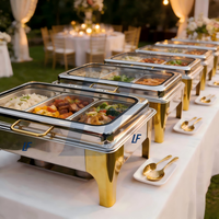 Plats de service de luxe 2025 9L en acier inoxydable doré, avec compartiments intérieurs, pour traiteur, buffet de mariage, hôtels, fonctionnant au combustible
