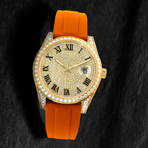 Reloj de Pulsera para Hombre, con Incrustaciones de Moissanita, Mecánico Automático, con Números Romanos Arcoíris, Correa de Goma, Estilo Hip Hop, Resistente al Agua - Product Image 2