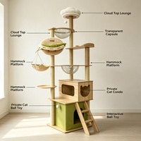Grand arbre à chat en bois avec condo, perchoir, maison et poteau en corde de sisal, capsule spatiale pour familles multi-chats, direct usine
