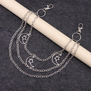 Cadena para la cintura, cadena de metal de varias capas, colgante de estrella y luna, accesorio de moda para uso diario, aleación de zinc - Product Image 4