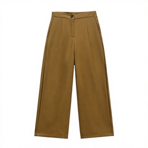 Pantalones de Pierna Ancha de Cintura Alta para Mujer, Color Sólido, Corte Holgado, Largos, Mezcla de Lana, Estilo Minimalista Otoñal - Product Image 3
