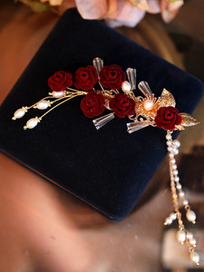 Pinza de pelo de estilo chino para novia, dama de honor, boda, pinza de pelo roja, accesorios atmosféricos elegantes, Aro para el pelo - Product Image 5