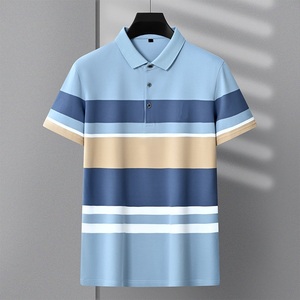 Polo rayé à manches courtes et respirant pour hommes, décontracté et d'affaires, avec broderie fine, pour l'été - Product Image 2