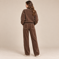 Sweat-shirt à col montant surdimensionné, pantalon en velours côtelé ample et droit, vêtements d'hiver pour femmes, ensemble 2 pièces