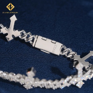 Pulsera de Diamantes Cultivados en Laboratorio, Cadena Cubana Cruzada, Collar y Pulsera de Eslabones Cubanos para Hombre, Diamantes Iced Out, Plata 925 - Product Image 6