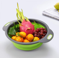 Panier de vidange rond pour évier de cuisine, multifonctionnel, pliable, en silicone, pour laver les fruits et légumes, avec poignée - Vente en gros