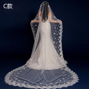 S2912F <span class=keywords><strong>2022</strong></span> Vente en gros Dentelle Longueur personnalisable Joli voile de mariée blanc long pour mariage et fête - Product Image 3