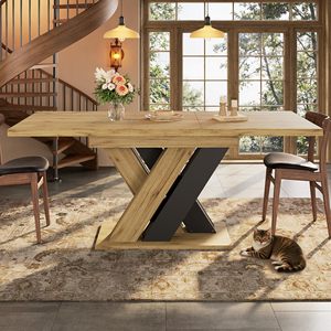 Table à manger extensible moderne SENYU en bois, rectangulaire, 6 places, pieds en métal noir, meubles pour la maison - Product Image 3