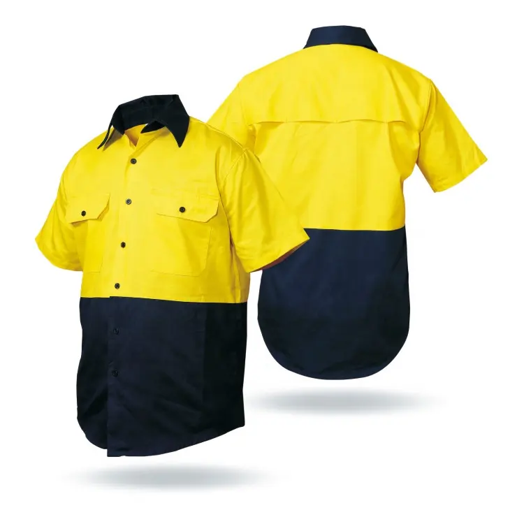 En camisa barata certificada iso 20471, dois tons, hi viz, camisa de trabalho para homens e mulheres, roupa de trabalho segura