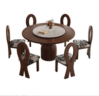 Table de salle à manger ronde en chêne européen brun industriel STG de 160 cm, personnalisée, 6 places, en bois massif, avec chaises, pour mobilier de restaurant
