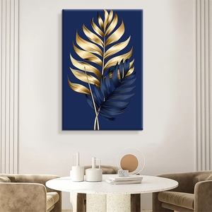 Quadro Astratto <span class=keywords><strong>con</strong></span> <span class=keywords><strong>Foglie</strong></span> Dorate su Sfondo Blu, Dipinto su Tela 60x90cm per Decorazione d'Interni - Product Image 6