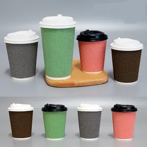 Disposable Double Wall Custom Logo Printed Take Out Paper Cups 12oz Tea Hot Coffee Cups With Lids