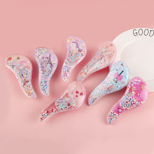 Set Spazzola per Capelli per Bambine con Glitter e Coriandoli Unicorno, Districante per Capelli Bagnati, Setole Morbide per Massaggio, per Acconciature di Neonati e Bambini - Product Image 3