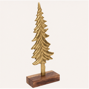 Handcrafted Antique Silver Aluminum Metal <b>Christmas</b> <b>Tree</b> Sculpture with Sturdy Wooden <b>Base</b> <b>For</b> Modern Home Holiday Tabletop - Product Image 4