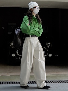 Primavera nuevo estilo coreano estilo yuppie desplazamientos cintura alta pantalones de pierna ancha sueltos adelgazantes pantalones casuales crujientes para mujeres - Product Image 4