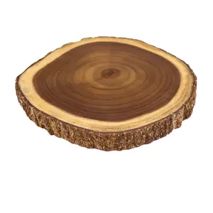 Round Acacia Wood Cutting Board With Bark Round chopping board With Natural Edge