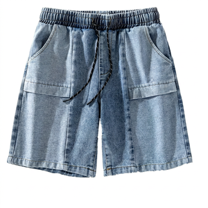 Comfort Factory Price Plus Size <b>Men</b> 100% Cotton Casual Denim <b>Jeans</b> Shorts Pocket Design Light Blue Zipper Fly Mid Elastic - Product Image 1