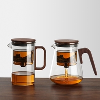 Théière en verre borosilicate BP12, vente directe usine, avec infuseur à thé, presse-tasse, couvercle magnétique rotatif et couvercle en bois