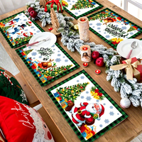 Ensemble de Napperons de Noël Transfrontaliers – Décoration Père Noël en Lin Anti-taches et Isolant Thermique à Motif Écossais