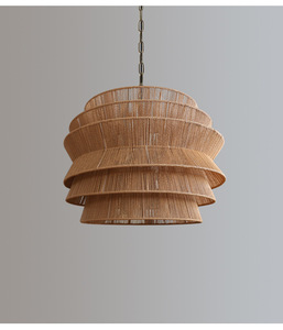 Lampadario a Tamburo Grande in Corda di Canapa Antigua, Moderno e Lussuoso, Personalizzabile, con Attacco E26, Altezza Regolabile, Lampada a Sospensione per Interni che Protegge gli Occhi - Product Image 4