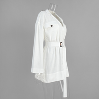 Robe chemise ceinturée 100 % coton pour femme, coupe oversize, mini, manches longues, poches cargo, style coréen safari, idéale pour le bureau ou les vacances