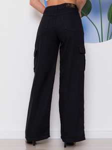 JEANS CARGO EN DENIM Denim extensible brodé de luxe Tissu écologique et durable Tailles 26-40 OSKA INTERNATIONAL Modèle noir NU80 - Product Image 3