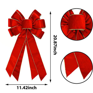 Nuevo Lazo Grande de Terciopelo de 53 cm para Adorno de Árbol de Navidad, Cinta con Borde Reforzado, Estilo Americano Rústico, Ambiente Navideño - Product Image 2
