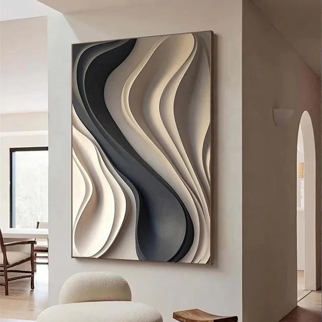 Modern Minimalist Abstract Deco Design 3D Wood Carving Black and White Square Wall Hanging Sculpture Art for Hotels