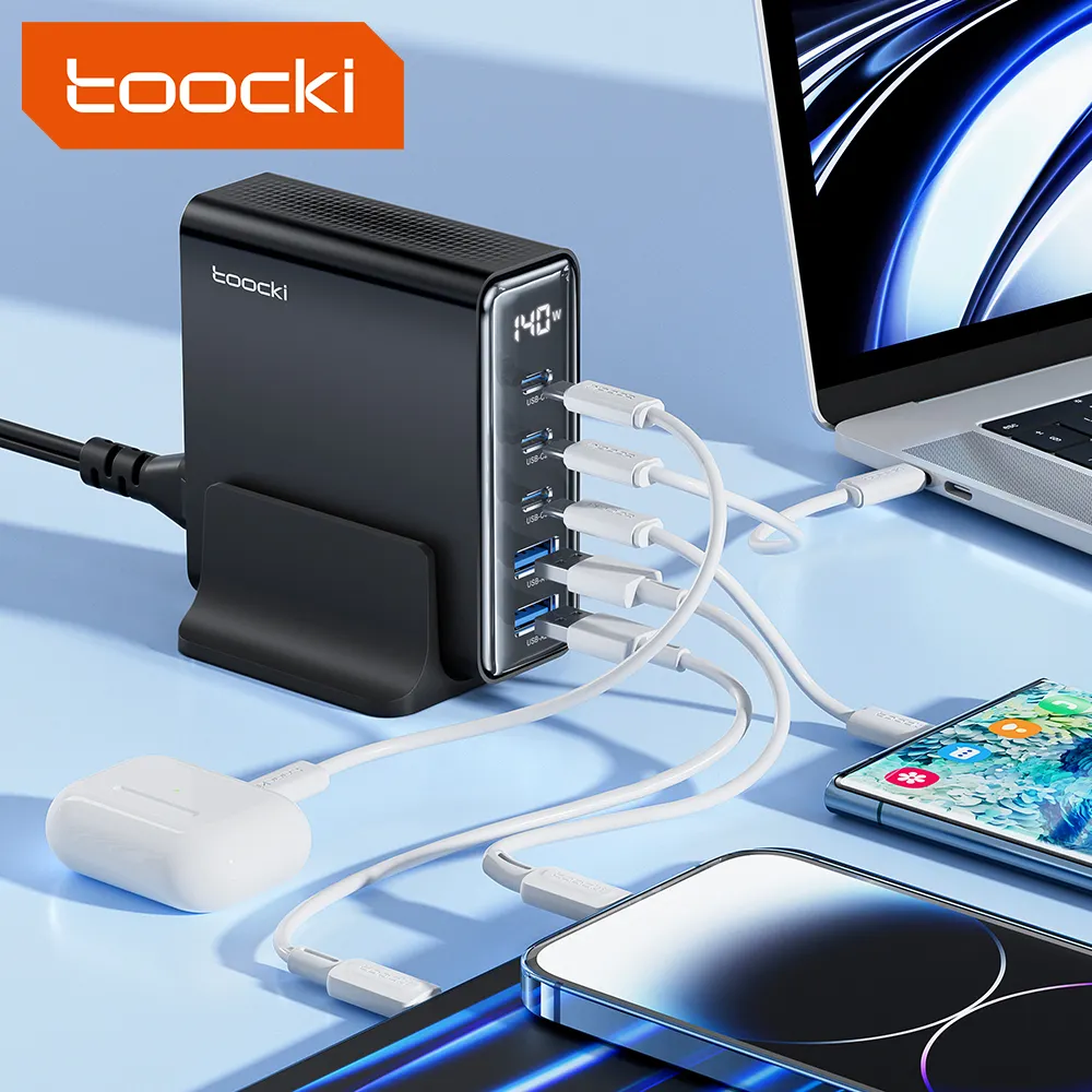 Toocki Nachrichten produkte 2023 5 Port 100W 140W Desktop GaN Schnell ladegerät Adapter Handy Reise ladegerät für MacBook/Tablet