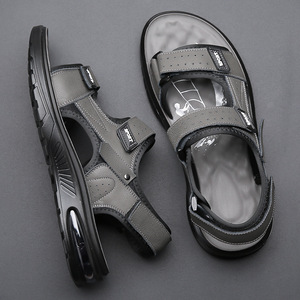 Sandalias de Velcro para Hombre, Color Negro y Gris, Suela Gruesa con Amortiguación de Aire, Zapatos Deportivos de Playa, Calzado Casual Juvenil para Conducir - Product Image 3