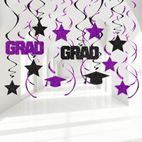 Décorations suspendues en spirale violettes et noires pour la remise des diplômes, guirlandes de félicitations pour la fête de remise des diplômes, décorations suspendues au plafond