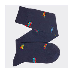 Nouvel arrivage de chaussettes hautes de créateur pour hommes Crew respirant avec différents motifs de couleur bleue Fabricant italien Fourniture ODM - Product Image 5