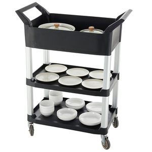 Chariot de service hôtelier 87,5x46,5x111,5cm en plastique noir avec 4 roulettes pivotantes, chariot polyvalent - Product Image 1