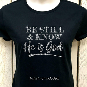 Sei still, <span class=keywords><strong>er</strong></span> ist Gott – Strass-Aufbügelmotiv für T-Shirts - Product Image 1