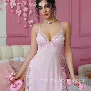 Nuevo Artículo de Moda en Venta, Popular en AliExpress, Suministro para Comercio Exterior Europeo y Americano, Ropa de Dormir de Seda Rosa - Product Image 3