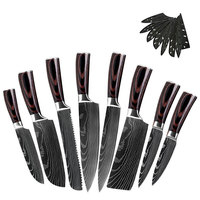 Ensemble de 8 couteaux de cuisine Chef, 8 pouces, japonais, 7CR17 440C, acier inoxydable à haute teneur en carbone, motif damas, couteau à trancher, Santoku