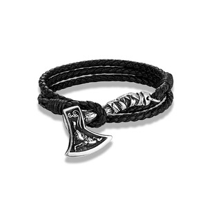 Bracelet en cuir tressé double brin avec hache viking nordique yunnique, bijoux pour homme en acier inoxydable, cadeau - Product Image 4