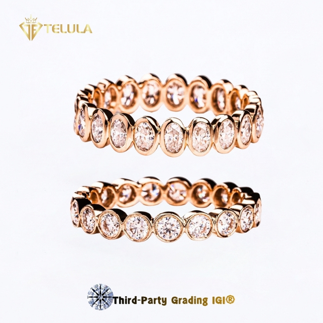 Customizable Women Engagement Wedding 1ct 2ct Yellow Gold 14K 18K IGI Certified Oval Synthetic Lab Diamond Trendy TELULA Rings